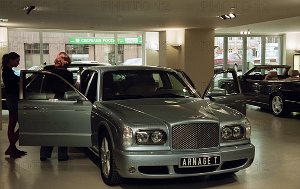Moscow,russia, june 17, 2003, picture shows the 'bentley' car show room in the okhotny ryad in downtown moscow , according to the cost of living survey made by the mercer human resource consulting the city of moscow is the most expensive city in europe and the second in the world (after tokyo).