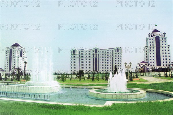 Turkmenia, construction of apartment houses on an outskirt of ashkhabad, september 2000.