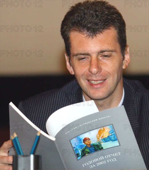 Mikhail prokhorov,  director general and chairman of the board of directors of the russian nickel-producer norilsk nikel company seen during the annual meeting of share holders june 30, 2003.
