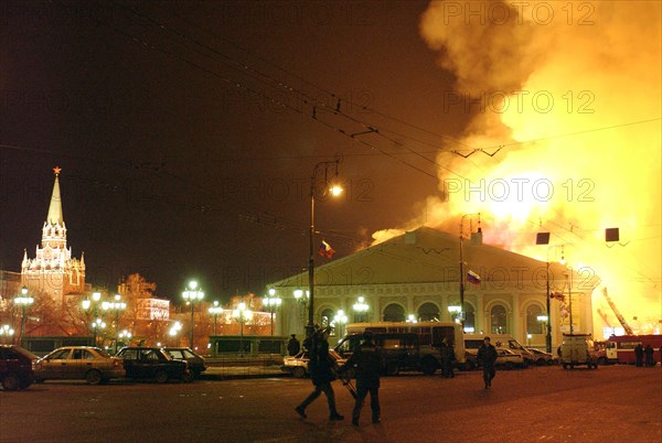 Devastating fire at central manezh exhibition hall, moscow, russia, march 15, 2004.