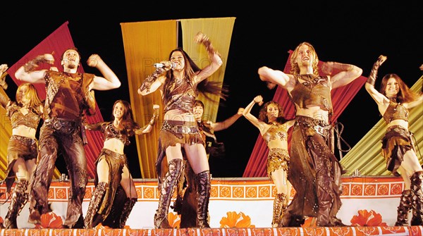 Ruslana, ukrainian pop singer, who won the 2004 eurovision song contest, in concert kiev, ukraine, 7/04.