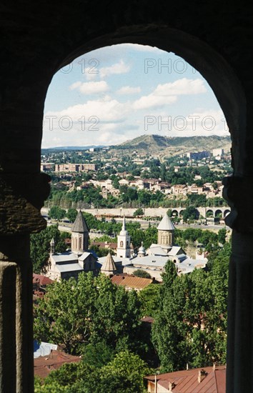 A view of tbilisi from the ruins of the old chapel, georgia.