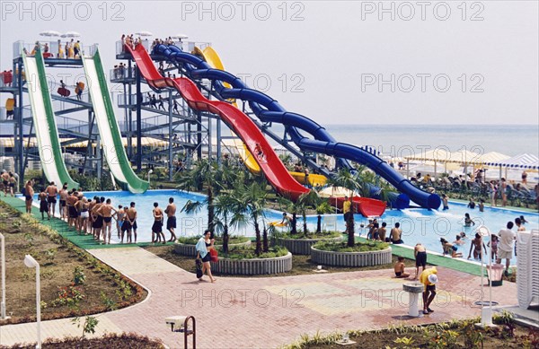 The mayak aquatic complex on the black sea in sochi, krasnodar region, russia.