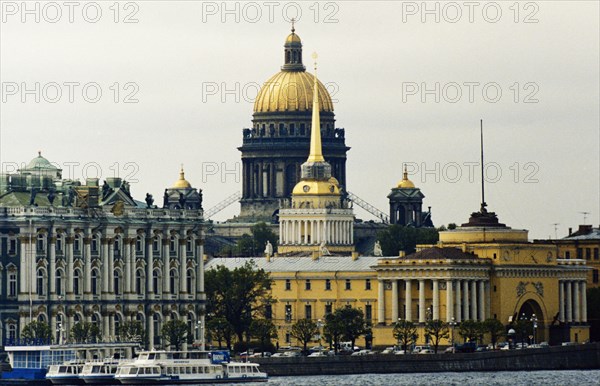 The admiralty and st, isaac's cathedral on the palace embankment on the neva river in st, petersburg, russia.