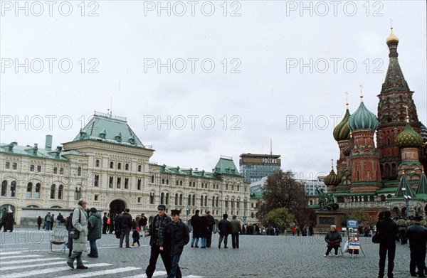 Red square, moscow, russia, left: vasilyevsky spusk, and right: st, basil's cathedral .