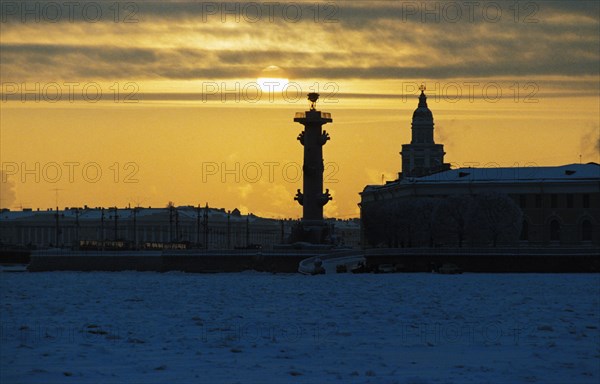 The vasilievsky island spit at dawn, st, petersburg, russia, 1990s.