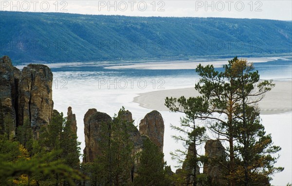 The lena river and the lena cliffs nature preserve in yakutia, siberia, russia.