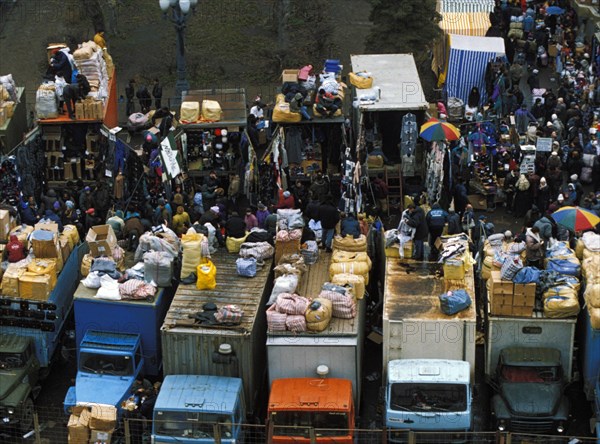 The market in luzhniki stadium is one of moscow's biggest, 1990s.