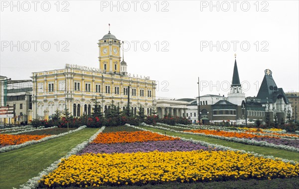 Leningradsky (left) and yaroslavsky (right) railway terminals in moscow, late 1990s.