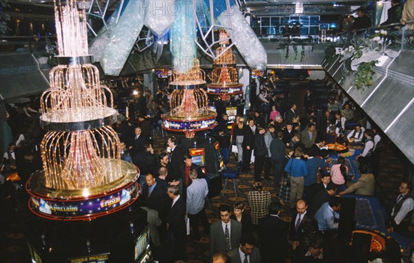 Inside the casino of the kristall (crystal) entertainment complex in moscow, russia, 2002.