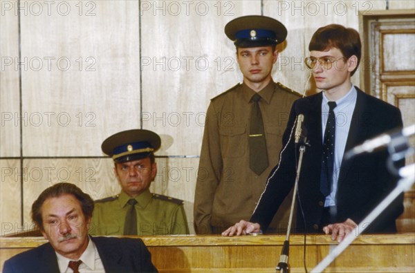 Mathias rust, a west german teenager who landed a cessna sports plane in red square on may 28, 1987, on trial for invading soviet air space.