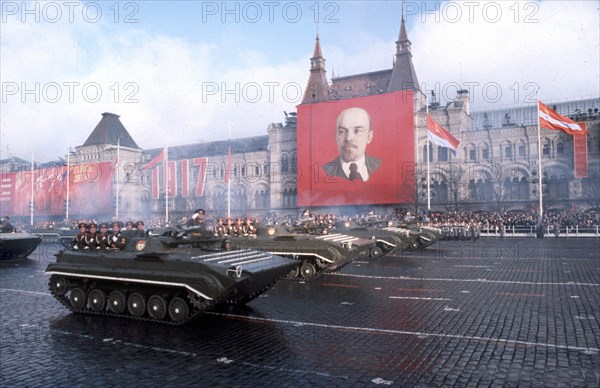 Red square, moscow, nov, 1980: parade celebrating the 63rd anniversary of the october revolution.