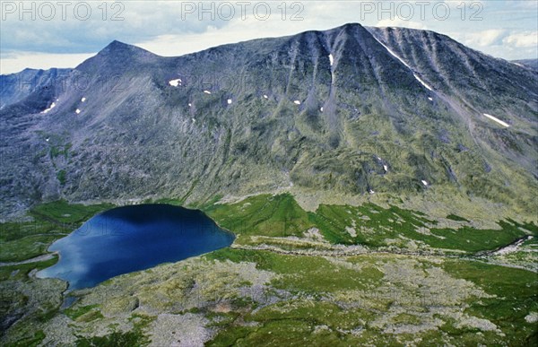 A mountain lake in the ural mountains in polar siberia, russia, 1990s.