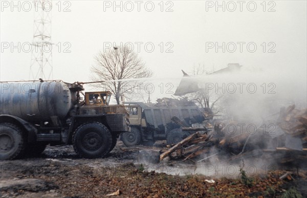 Radiation decontamination efforts in the village of andreyevka after the accident at the chernobyl aps, ukraine, ussr, march 1991.