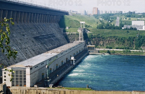 The bratsk dam over which passes the baikal-amur railroad, siberia, russia.