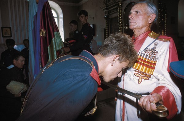 Cossack initiation ceremony during the festival of young cossacks held at the black sea resort of anapa in the krasnodar region of russia.