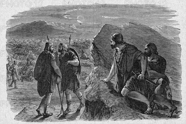 Religion The Holy Bible. Gideon spies the Midianites telling his dream