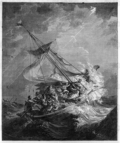 Religion The Holy Bible. A ship during a tempest( Psalm CV, 44)