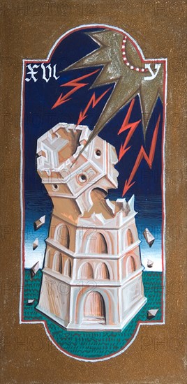 Creative illustration Middle Age in tarots. The tower.