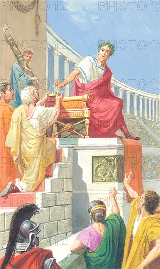 Creative illustration serial History of Rome. Ancient Rome: Julius Caesar refuses the Diadem