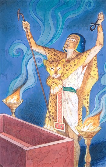 Creative illustration Ancient Egypt Ritual magic of an Egyptian priest, oracles