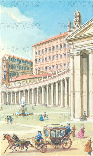 Creative illustration serial History of Rome St. Peter's Square colonnades XVII century