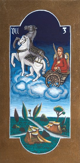 Creative illustration Middle Age in tarots. The Chariot