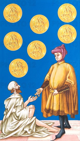 Creative illustration Middle Age in tarots. Generosity of the prodigal