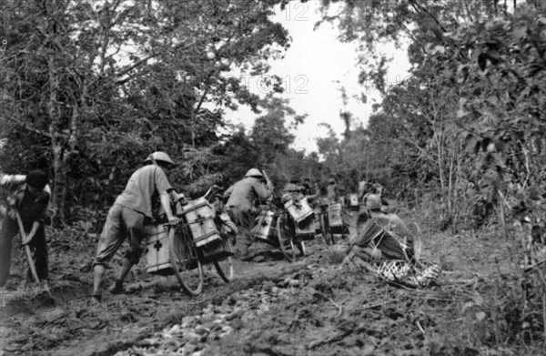 Dien Bien Phu, medical soldiers use pack-bikes.