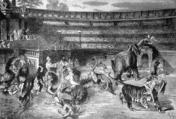 Christian Martyrs Are Given To Wild Animals. Christliche Märthyrer Werden Wilden Tieren Preisgegeben