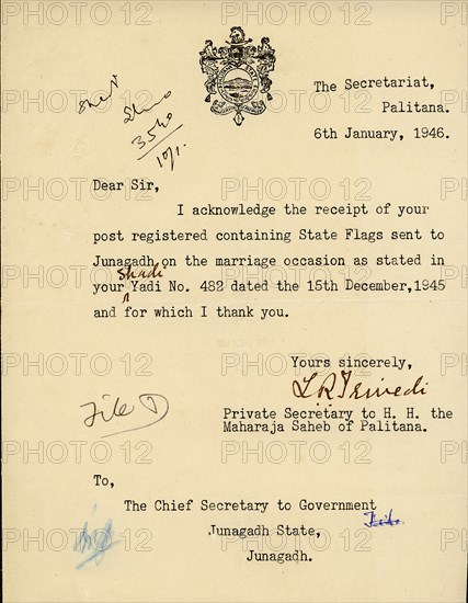 Letter head with royal seal or Coat of Arms	6/i/1946