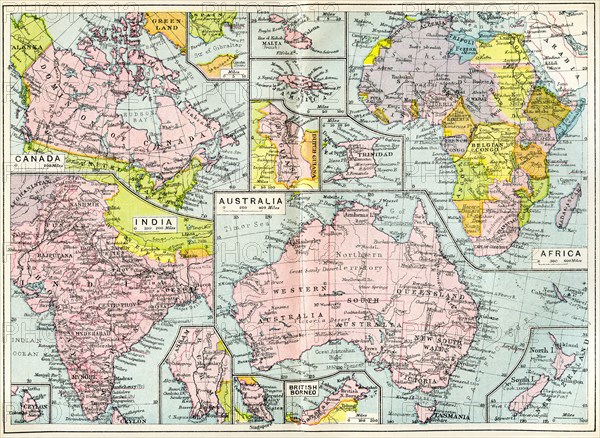 Map of British possessions in 1914 at the outbreak of WWI