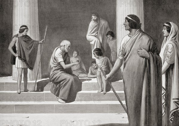 Heraclitus playing at dice with boys in order to show his contempt for the usual occupations of men