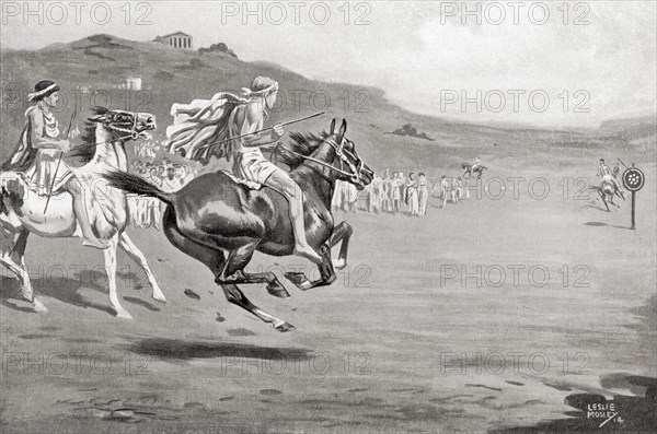 Greek horsemen throwing the javelin