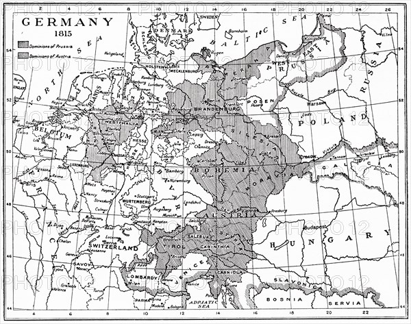 Map of Germany in 1815 after the Congress of Vienna