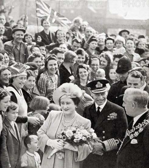 King George VI and Queen Elizabeth on their victory tour of London at the end of WWII in 1945