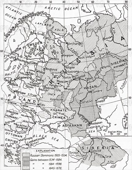 Map of Russia in the 16th and 17th centuries