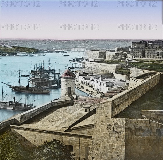 The harbour of Malta from Port Tigru along the Mediterranean circa 1900