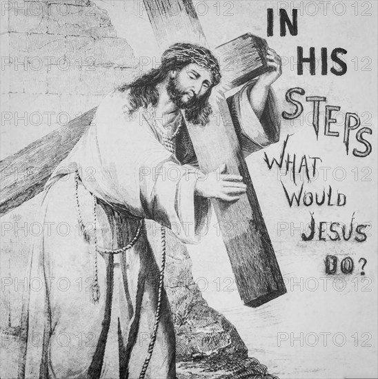 Black and white image of Jesus Christ carrying His cross