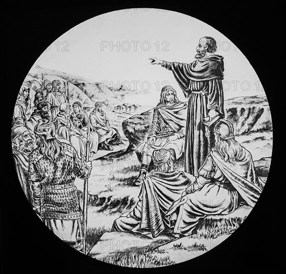 A magic lantern slide circa 1900 St Aidan preaching in Northumbria