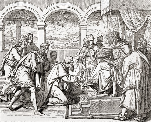 Ambassadors from Harun al-Rashid bearing gifts to the court of Charlemagne