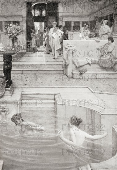Ladies bathing in the public baths in ancient Rome