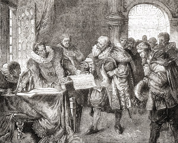 Rudolf II granting the Bohemian Charter aka Letter of Majesty