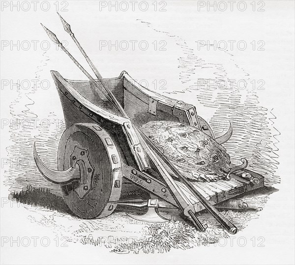 Ancient British war chariot with scythed blades coming out from the wheels