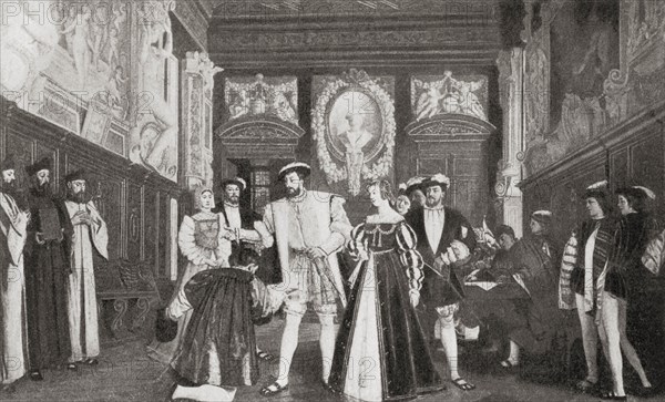 Francis I bestowing titles to a canonry in Notre Dame to Rosso Fiorentino for his work at Fontainbleu