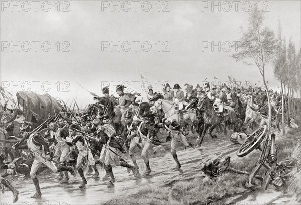 French soldiers running for safety after the Battle of Waterloo