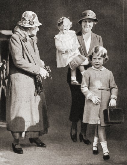 Princess Elizabeth of York and her sister Princess Margaret Rose with their nannies