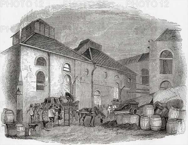 A gas factory in 19th century England.  In this building the conversion of coal into gas and coke took place.