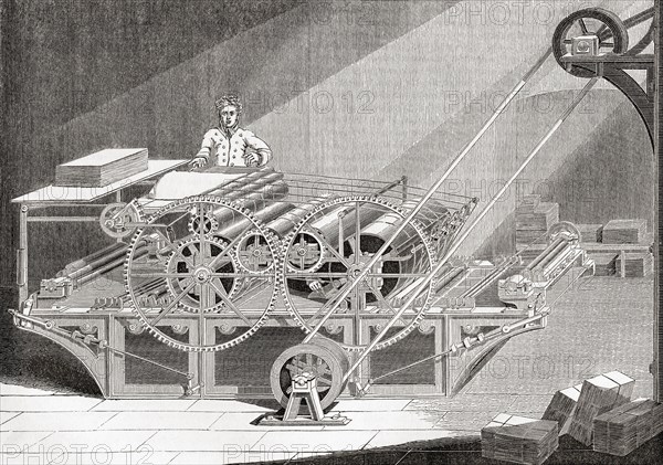 A 19th century steam printing machine.  From Old England: A Pictorial Museum