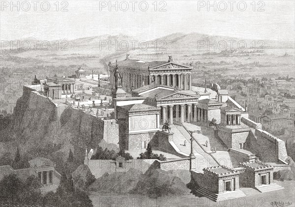 Artist's impression of the Acropolis of Athens in ancient Greece.